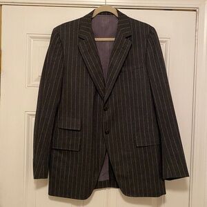 100% Wool Suit by Trau & Trau, Dark Gray with Pinstripe